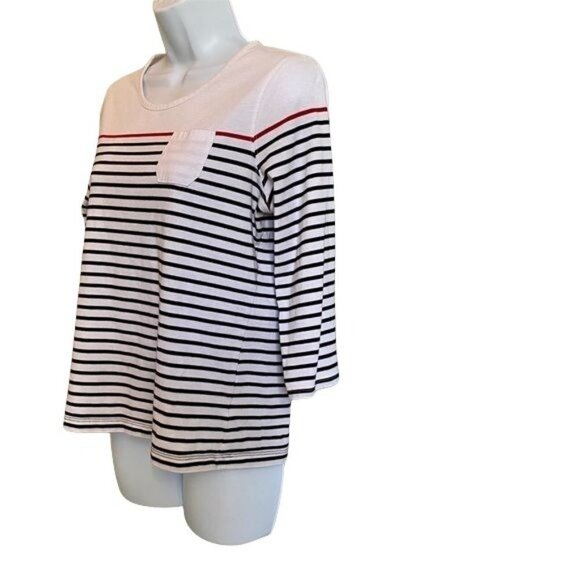 Coral Bay Petite Black and White Striped Top PM - Picture 2 of 8
